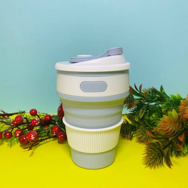 

Силиконовый стакан складной чашка Collapsible Coffe cup 350 мл голубой