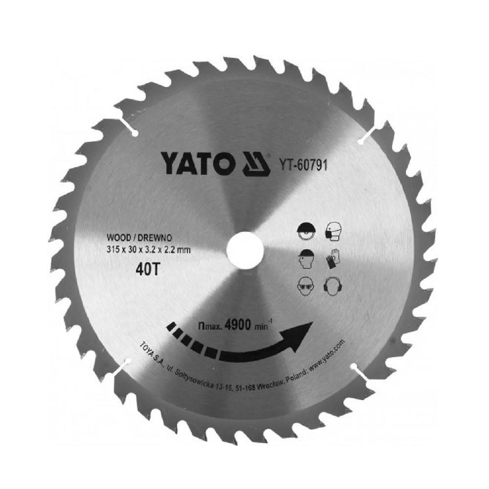 

Диск Пильный Победитовый по Дереву YATO: 315x30x3.2x2.2 мм, 40 зубьев, RPM до 4900 1 / мин