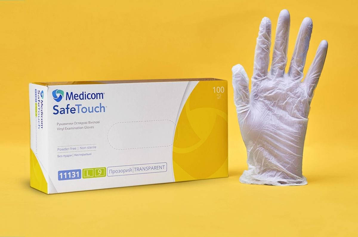 

Виниловые перчатки Medicom SafeToush,  (7-8), прозрачные, 100 шт, Прозрачный