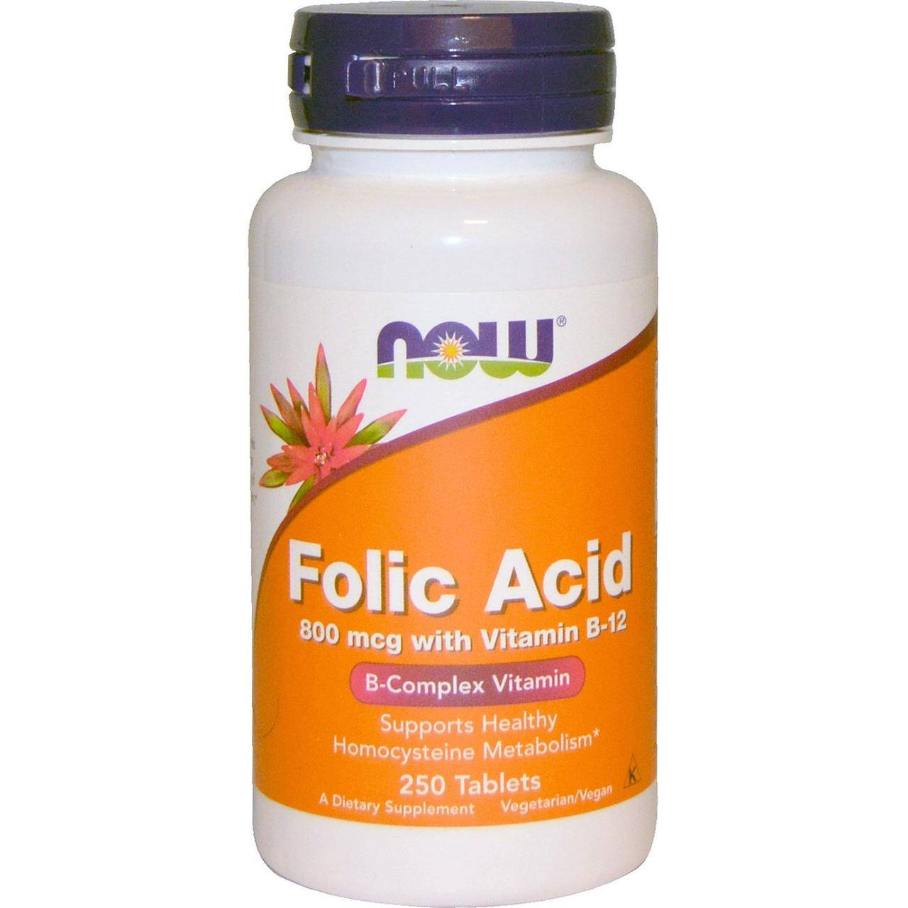 

Now Foods, фолиевая кислота + В-12, 250 таб. по 800 мкг, folic asid