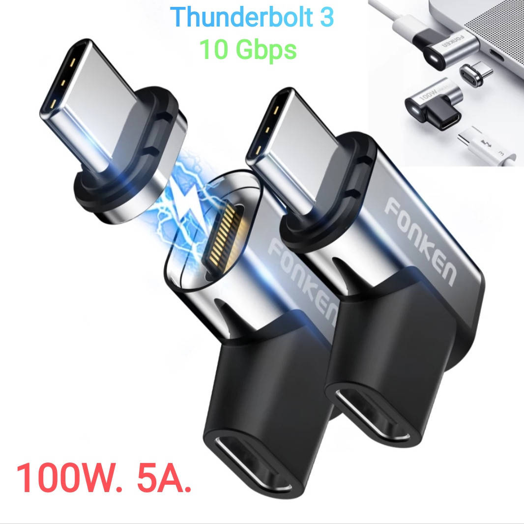

Магнитный адаптер для кабеля Type-С / Type-С угловой FONKEN 100W USB 3.1Gen2. Thunderbolt 3., Черный