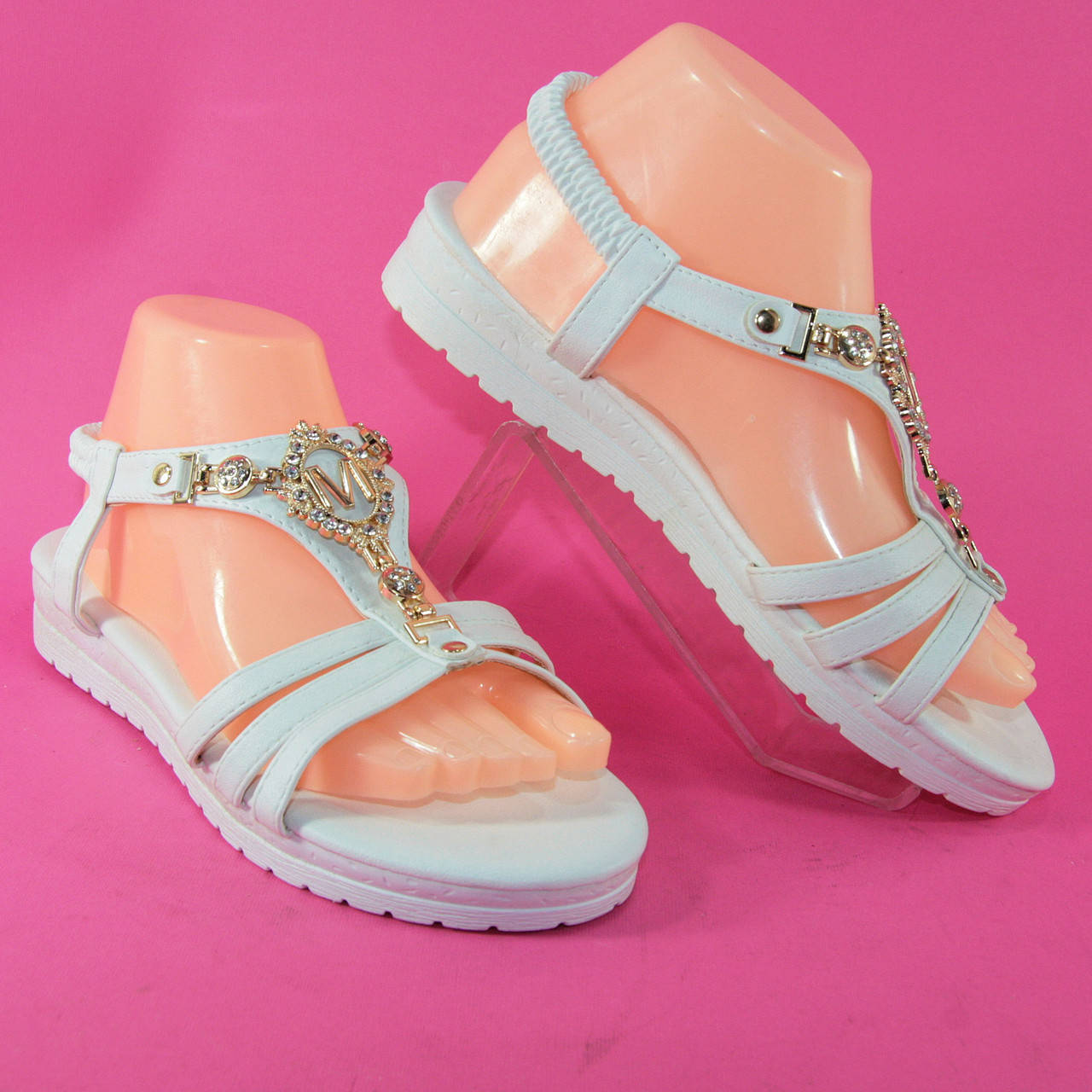 

Босоножки женские белого цвета плоский ход,кож зам