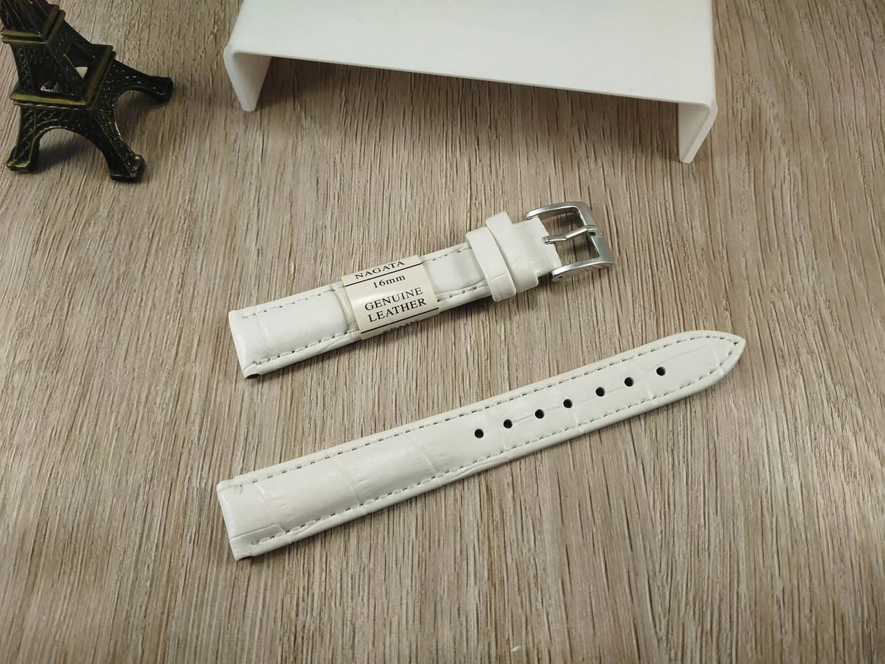 

Кожаный ремешок для наручных часов - белый - "Nagata" 16 мм