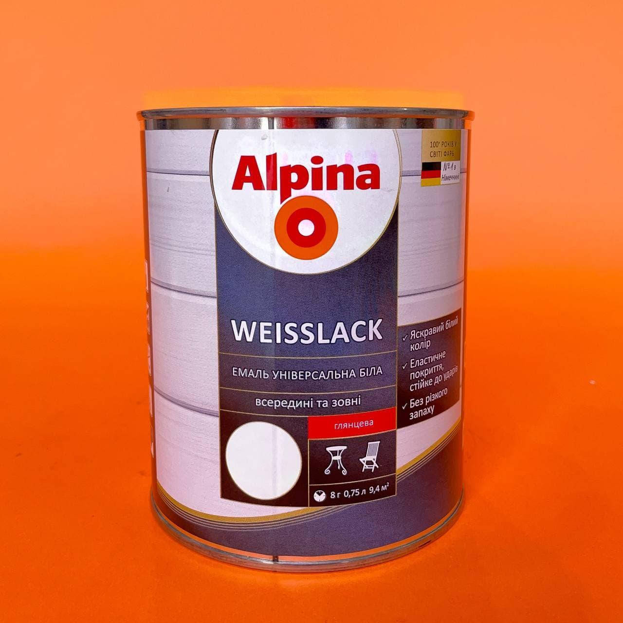 

Белая эмаль для дерева и метала Alpina Weisslack глянец 0,75 л