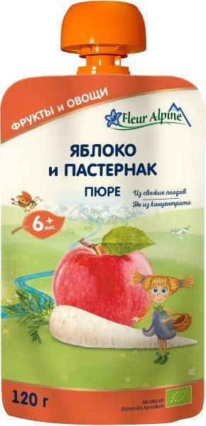 

Fleur Alpine Organic Пюре фруктово-овощное Яблоко-пастернак 6м+ (120 г)