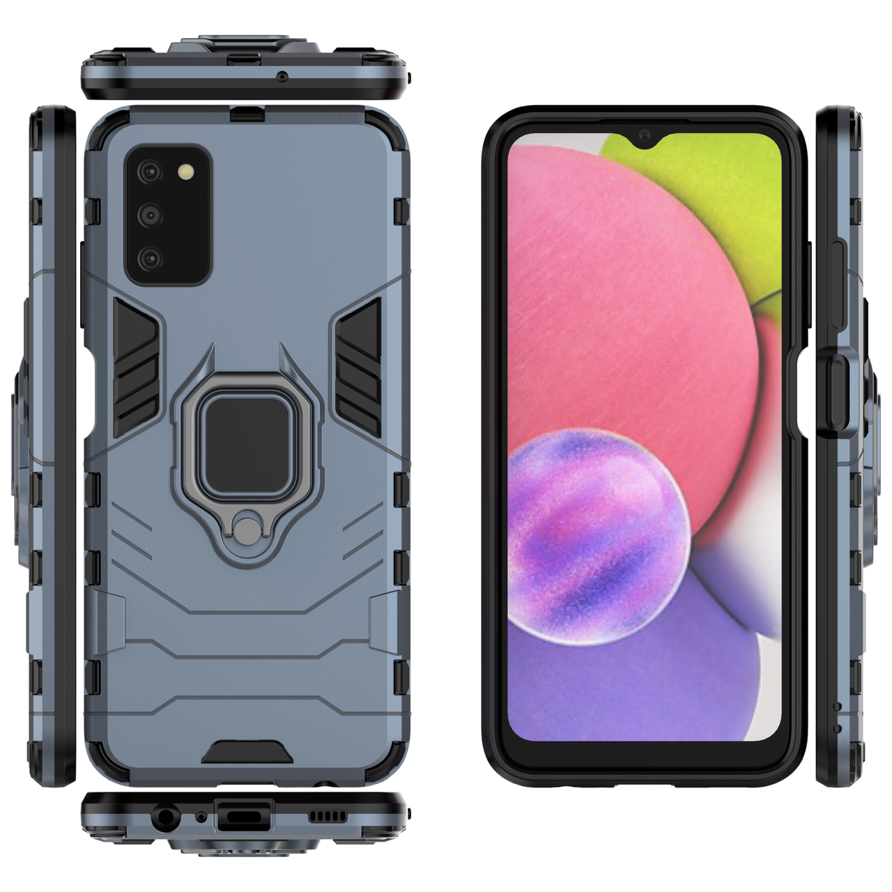 

Бронированный чехол для Samsung Galaxy A03S A037 с кольцом Navy Blue, Черный