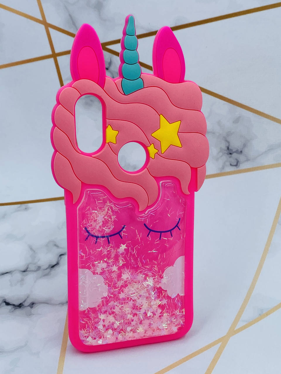 

Силиконовый чехол 3D с переливающимися блестками для Xiaomi Redmi Note 7 Pro Единорог ярко розовый