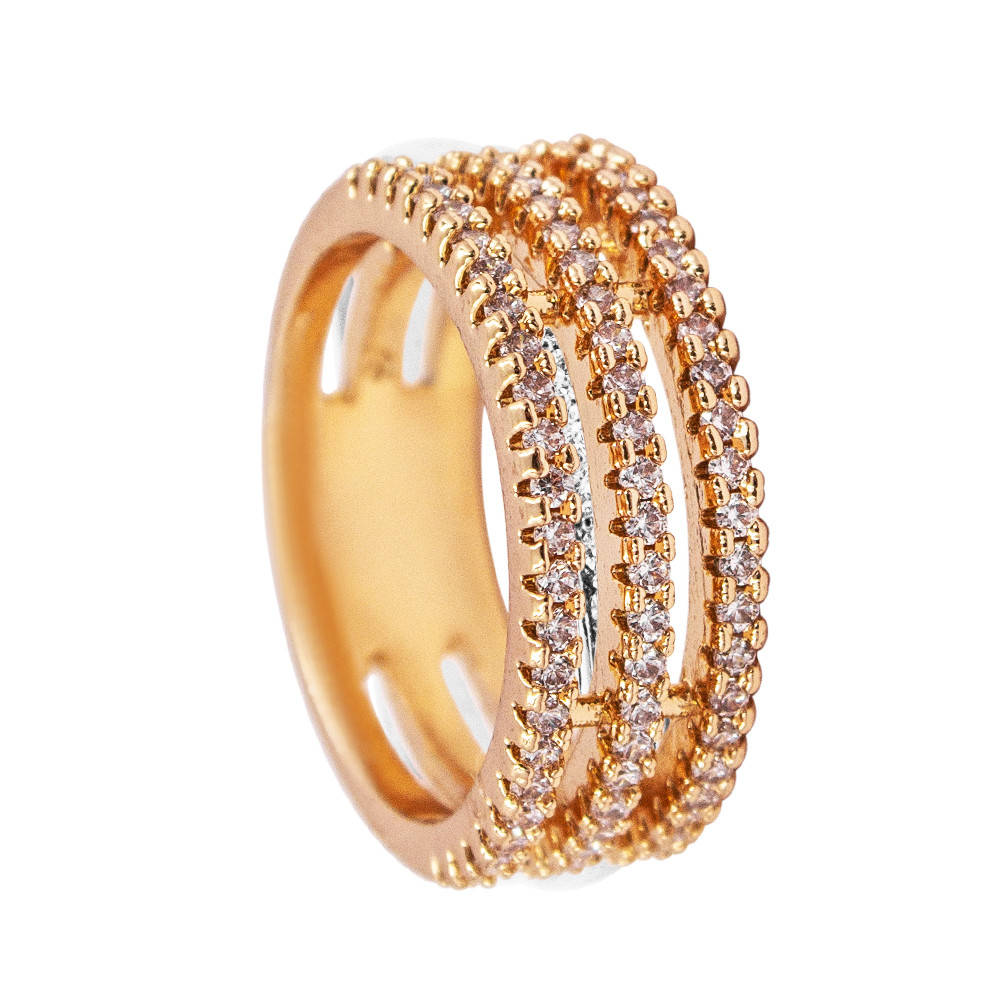 

Кольцо лимонная позолота Три линии мелких камней (16 размер)