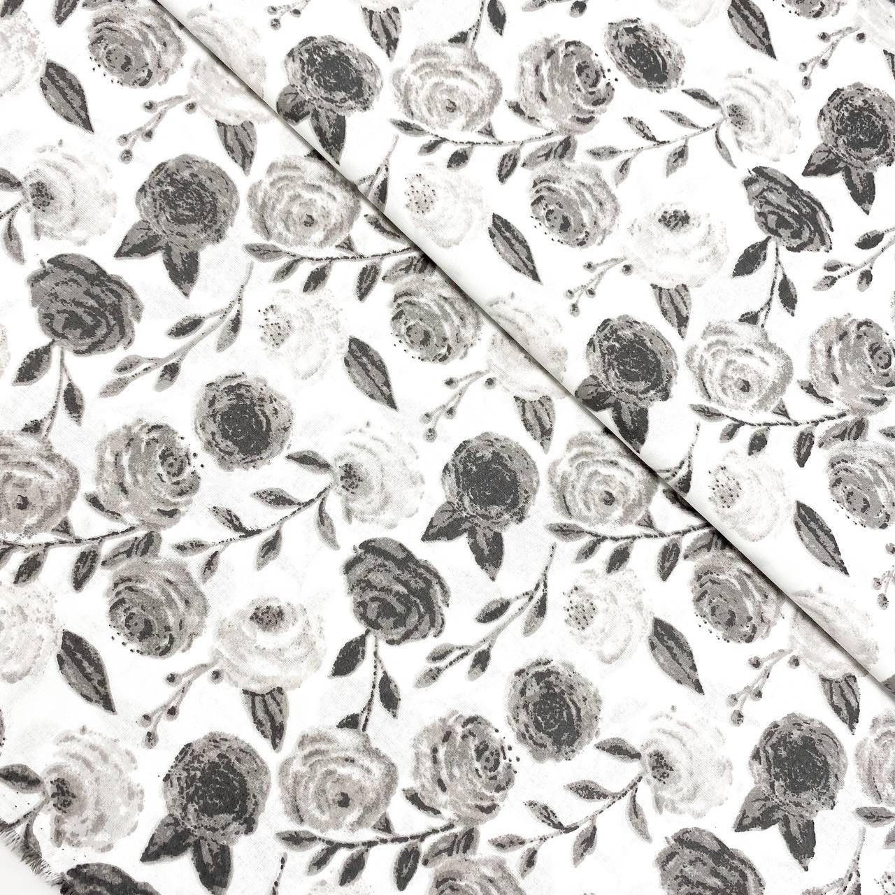 

Польская хлопковая ткань "Серые розы ", Разные цвета