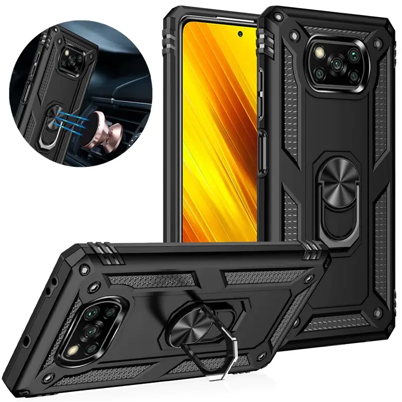 

Противоударный чехол для Xiaomi Poco X3 NFC Черный кольцо магнит