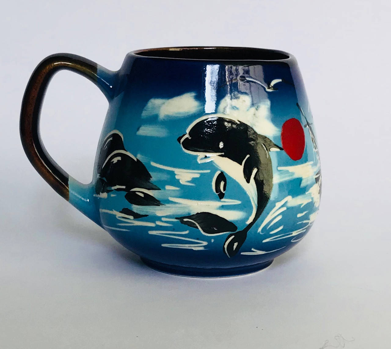 

Кофейная чашка "бочка" сине-голубая "Море"