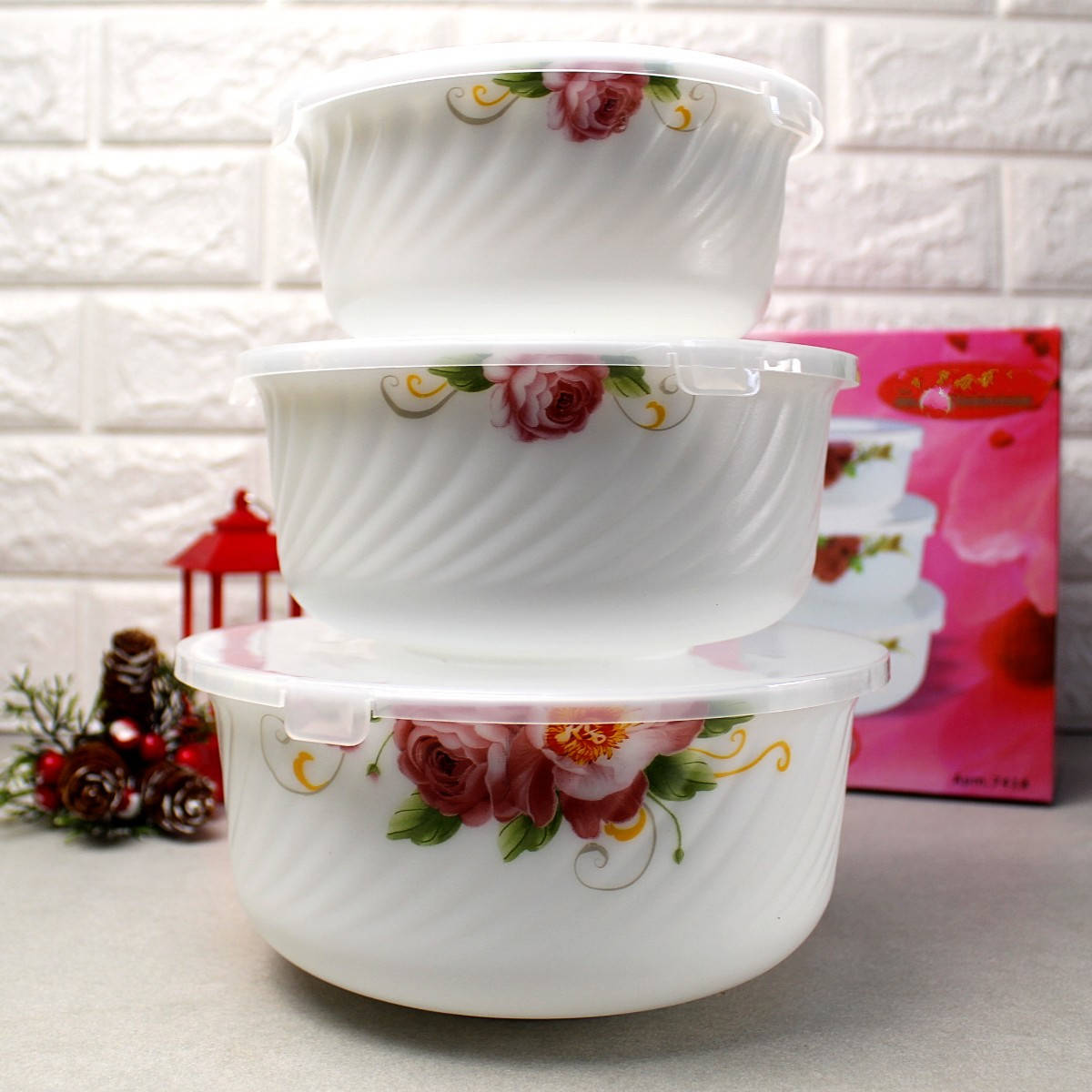 

Набор стеклокерамических судков с крышкой HLS 190 мм + 153 мм + 130 мм шт (7418), Белый