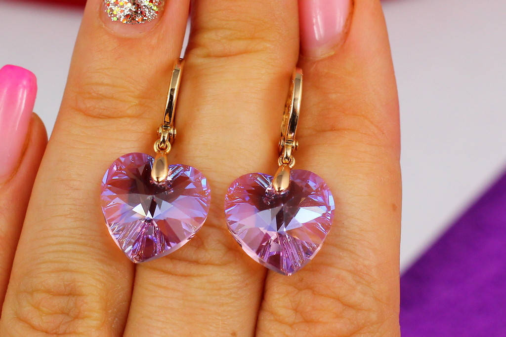 

Серьги Xuping Jewelry Сваровски розовые хамелеоны 3 см золотистые