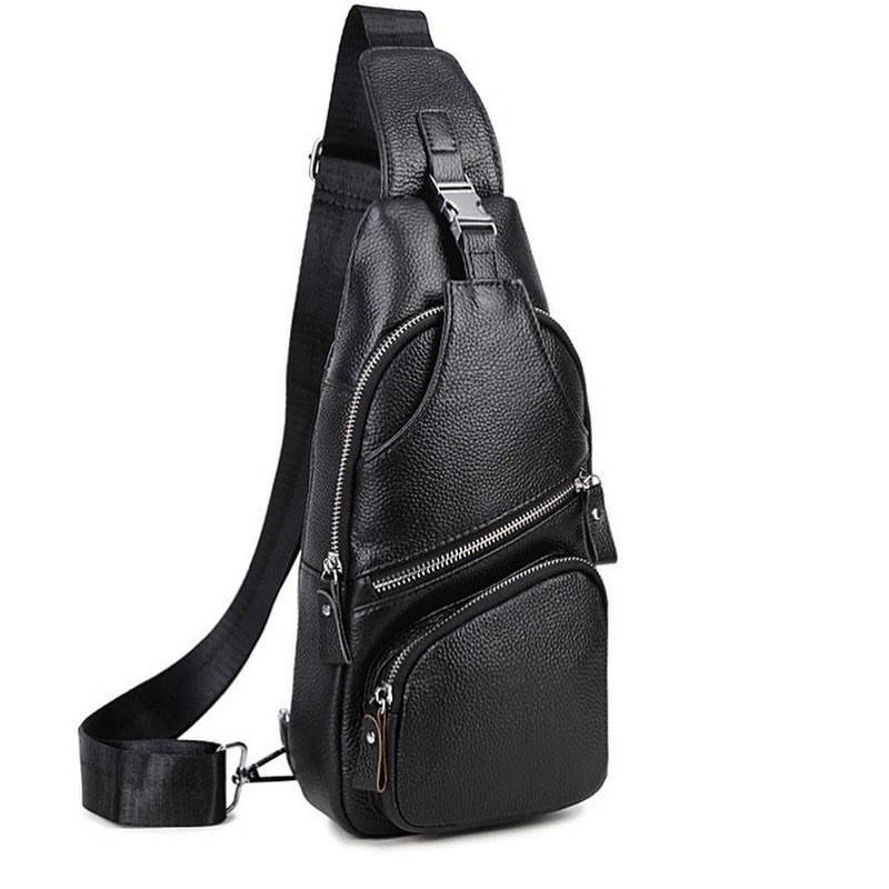 

Сумка-мессенджер на грудь мужская кожаная черная Tiding Bag M38-8150A, Черный