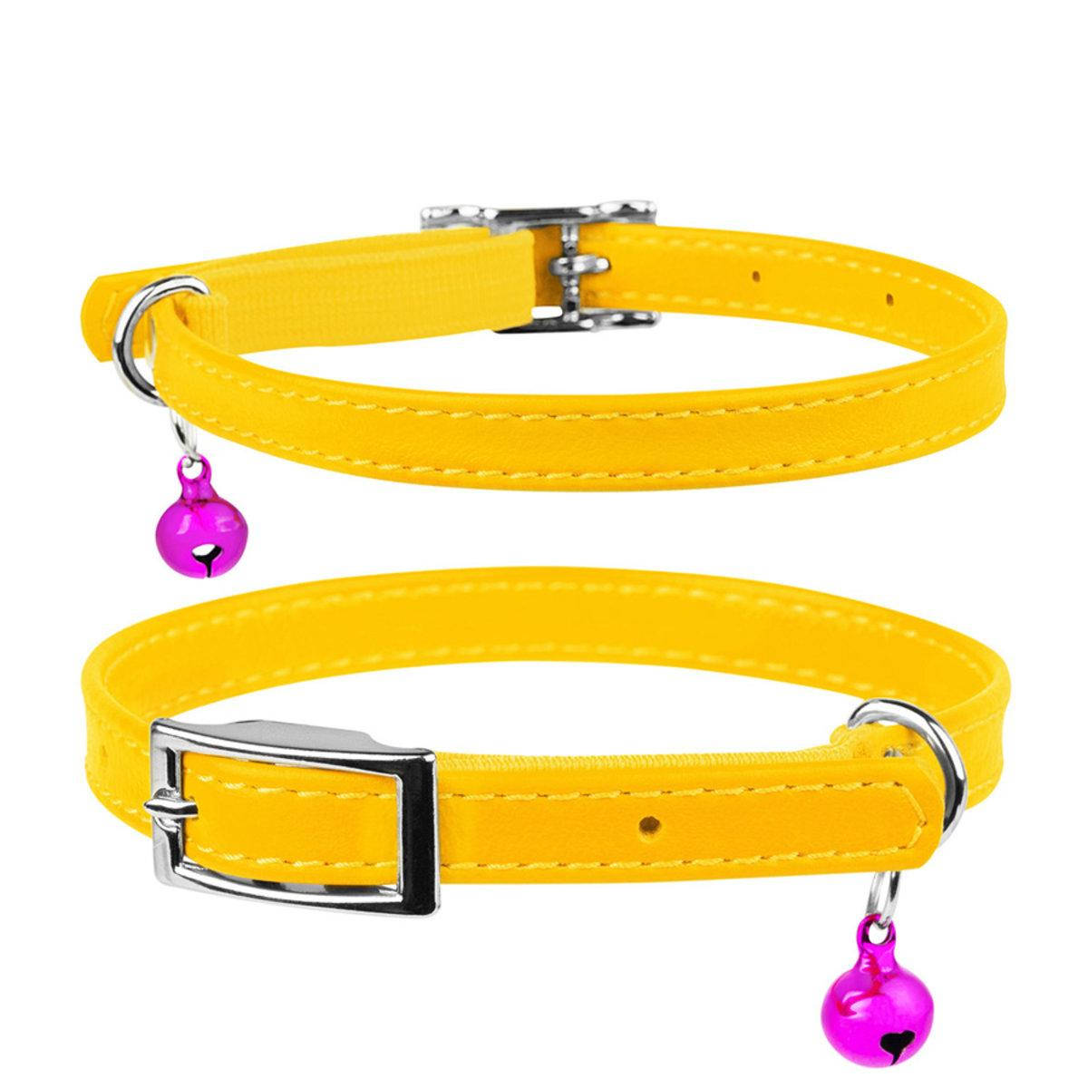 

Нашийник для котів шкіряний WAUDOG Glamour з QR паспортом, без прикрас, Ш 9 мм, Дов 22-30 см, жовтий