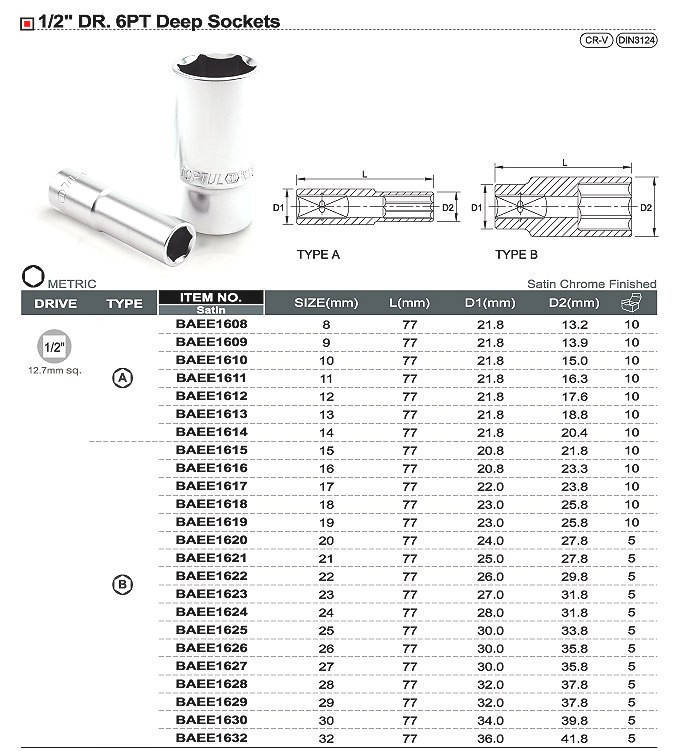 

Головка торцевая длинная 1/2" 21мм TOPTUL BAEE1621