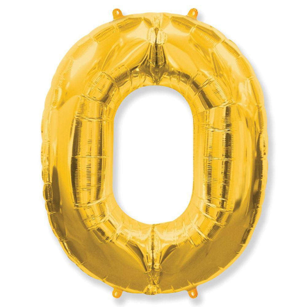 

Фольгированный шар цифра Gold "0" 32".Flexmetal упаковка, Золото