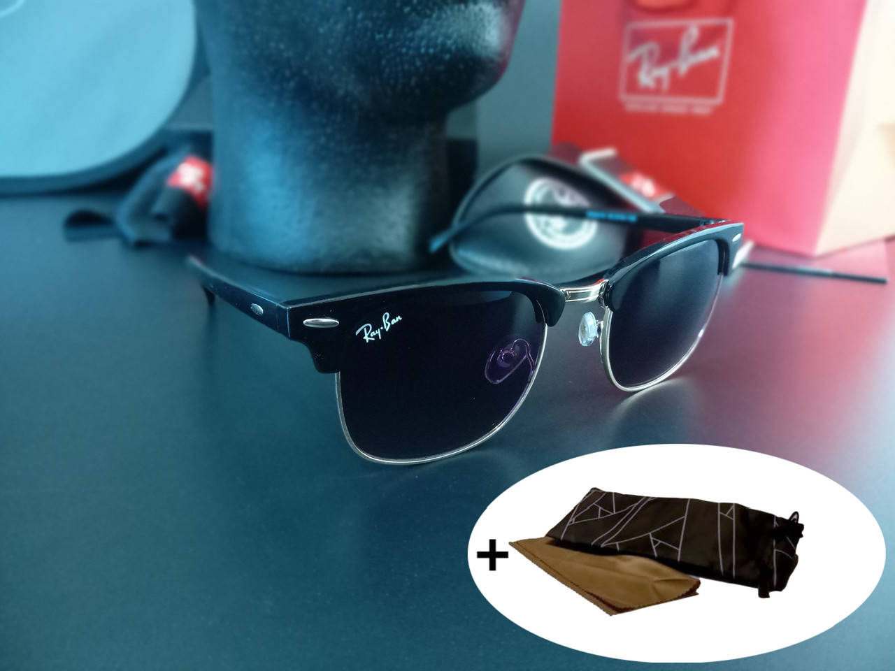 

Ray Ban Clubmaster RB3016 Солнцезащитные Очки Женские и Мужские Крутые от Солнца на Каждый день Мягкий чехол для очков с салфеткой, Черный