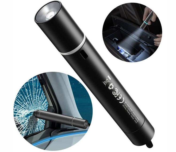 

Аварийный молоток для разбивания стекла автомобиля с фонарём Baseus Savior Window Breaking Flashlight Black