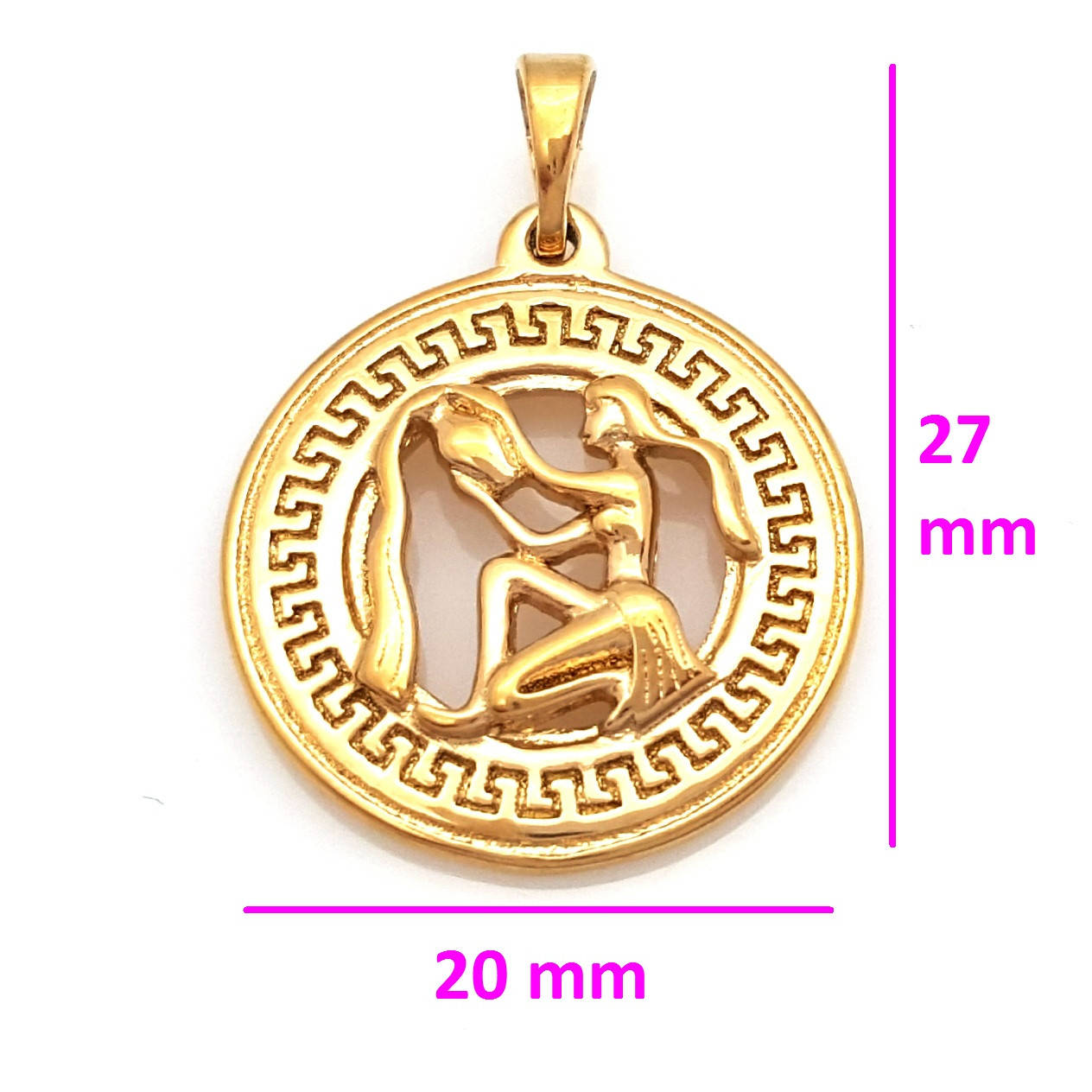 

Кулон Знак Зодиака "Водолей", с греческим узором, без камней, медицинский сплав, 18К