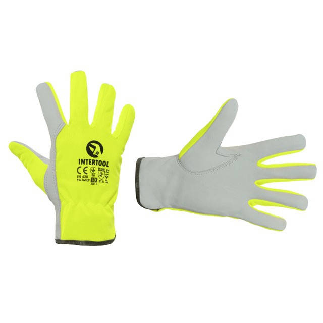 

Перчатка кожаная комбинированная из высококачественной козьей кожи и флуоресцентной зеленой ткани