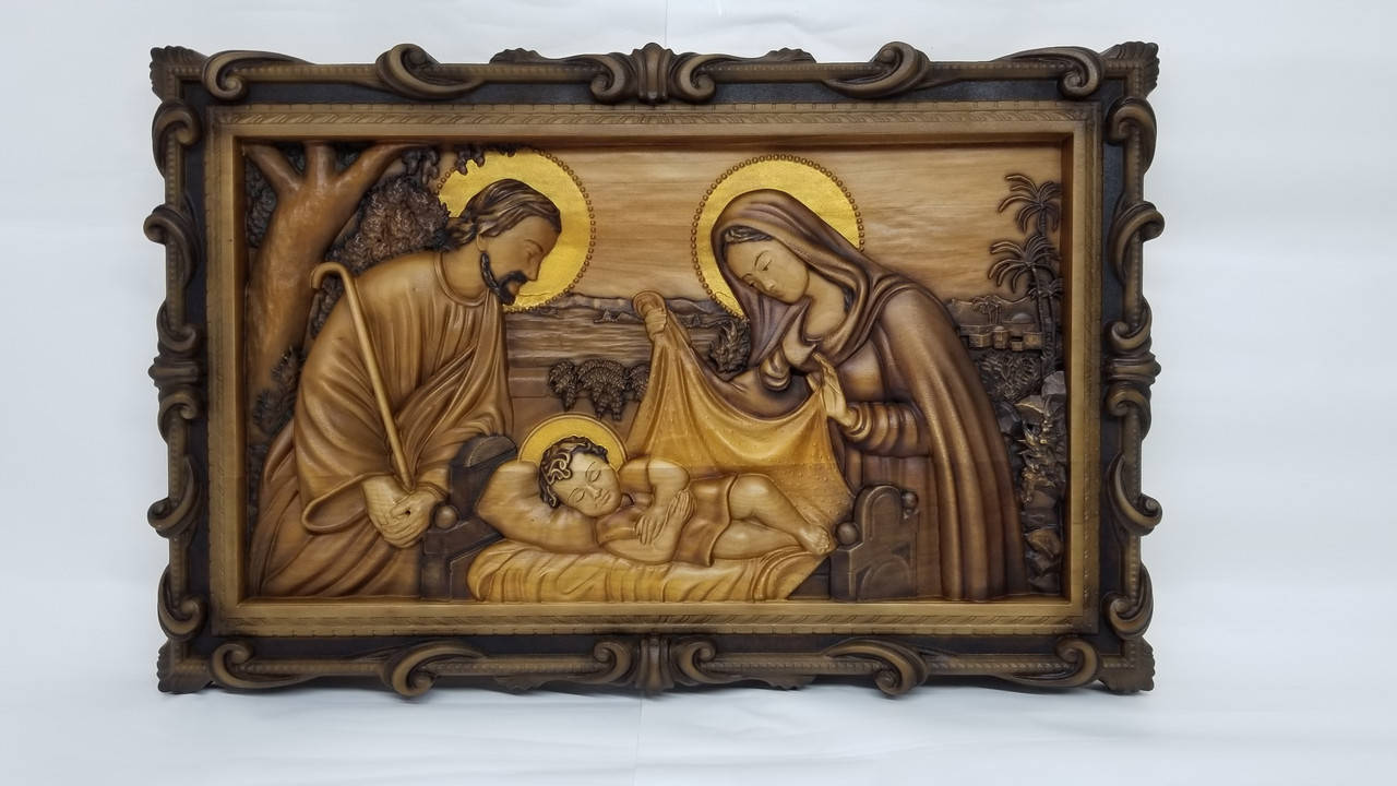 

Икона Святая Семья, икона из дерева, икона резная из дерева 47х31см.