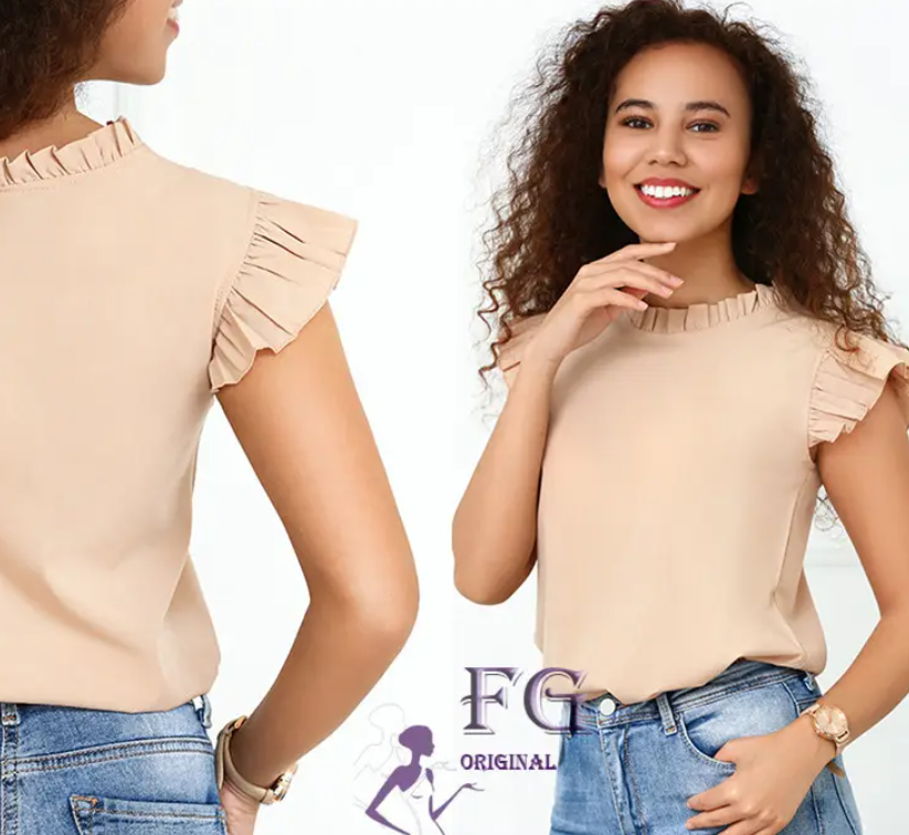 

Летняя женская блузка с короткими рукавами и воланами