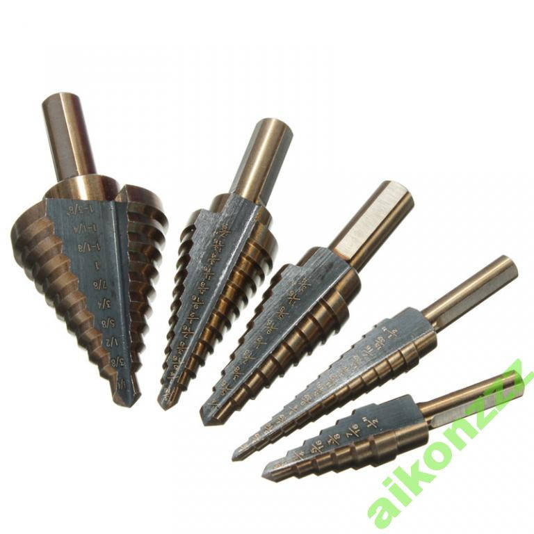 

Сталь HSS с кобальтовым покрытием Набор ступенчатых сверл 5шт ( 3мм-35мм )