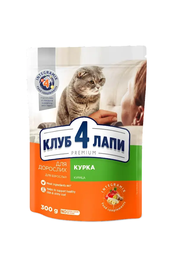 

Сухой корм Клуб 4 Лапы для кошек с курицей , 300г