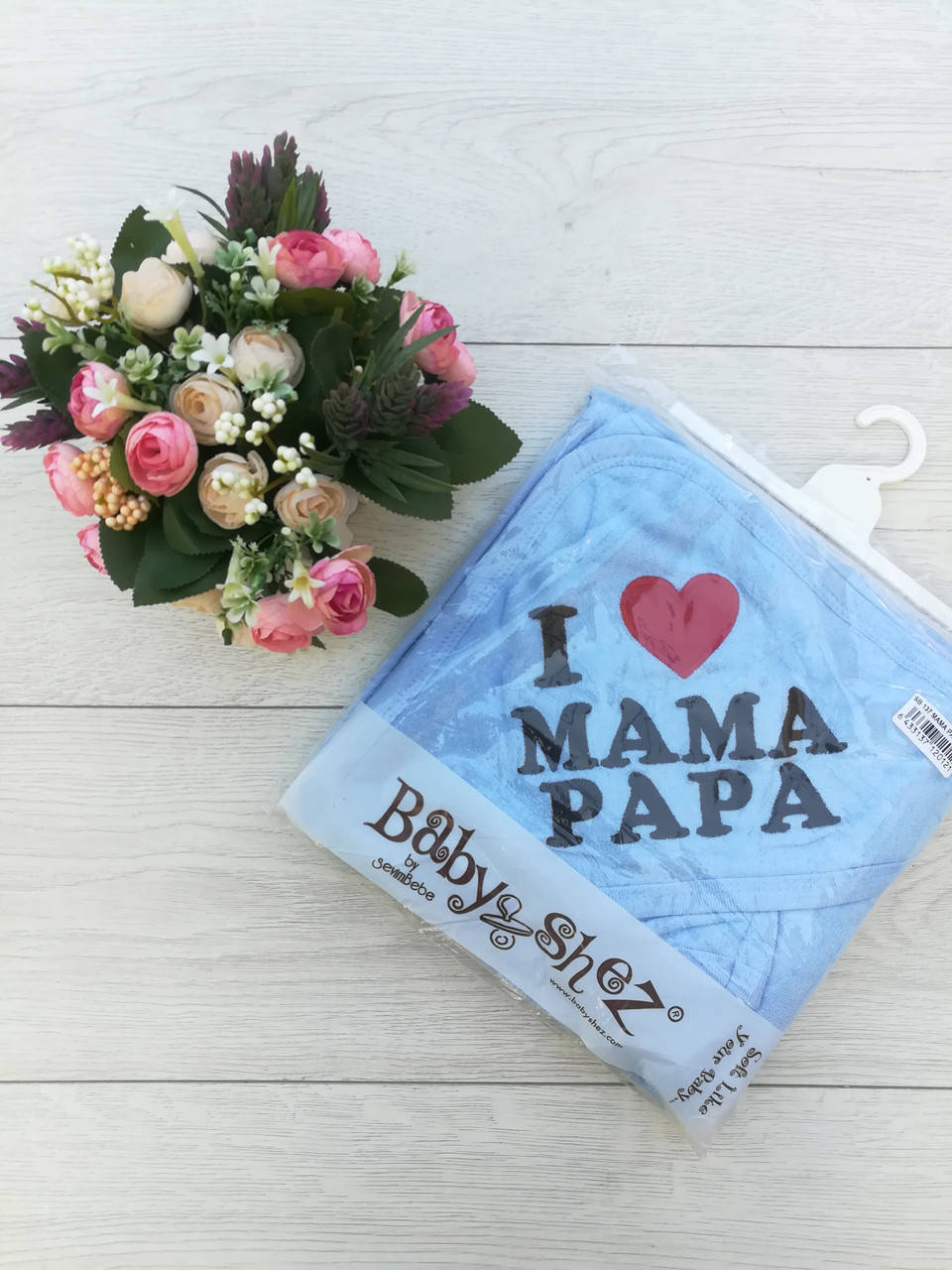 

Детское полотенце уголок для малышей "Мама/Папа " голубой