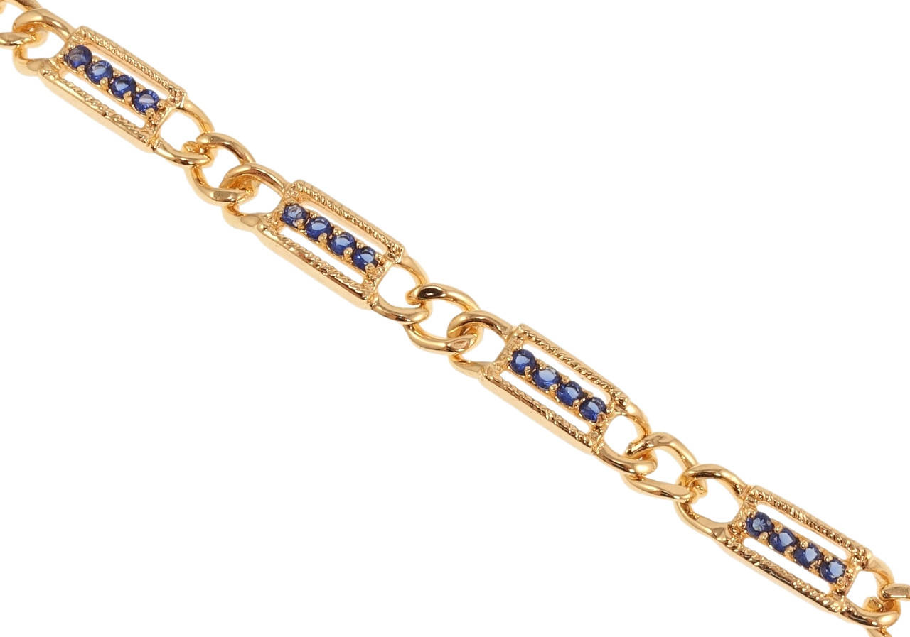 

Браслет Xuping M&L желтый оттенок "Дорожки синих кристаллов" длинна с доп.звеном 18,19.5см х 5мм