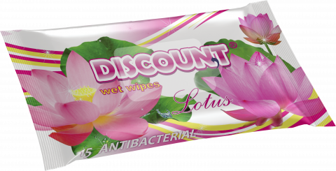 

Салфетки влажные антибактериальные DISCOUNT "Лотос" 15шт/уп
