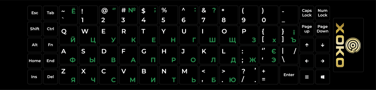 

Наклейки на клавиатуру XoKo 68 клавиш Украинский / Английский / Русский (XK-KB-STCK-MD)