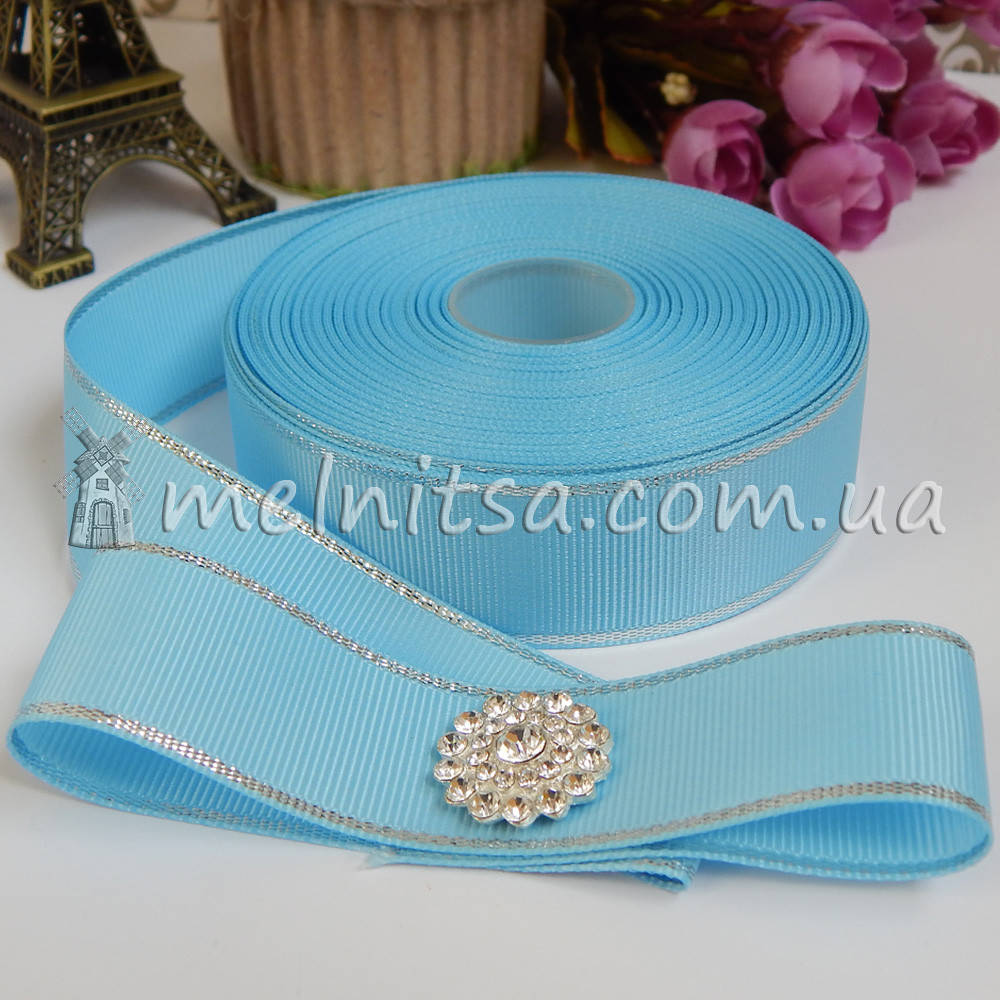 

Лента репсовая с серебр. люрексом 25 мм, голубой