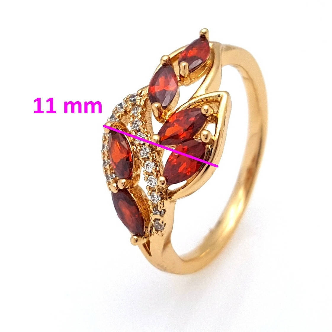 

Кольцо Веточка с красным цирконием, p. 17, р. 18, позолота Xuping, 18К