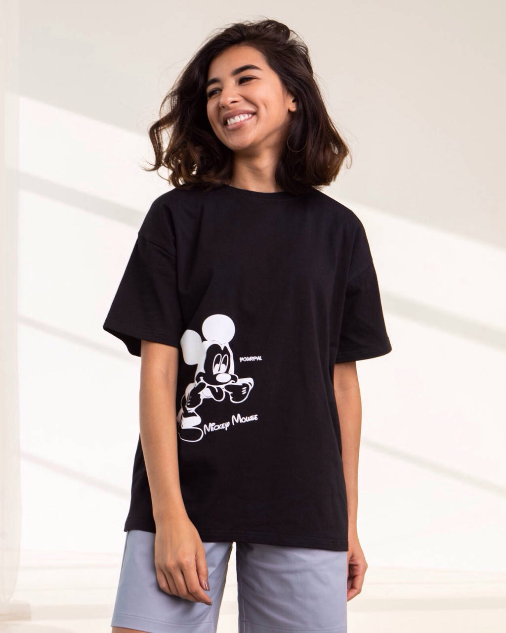 

Женская стильная футболка оверсайз Miskey Mouse / Размеры: S,M,L /стрейч-котон/ черная,белая, Белый