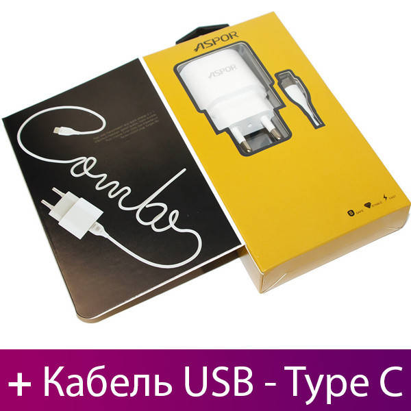 

Зарядное устройство для телефона Aspor, 2,4A, кабель USB - Type C (A818 Plus), зарядка+шнур тайп си, Белый