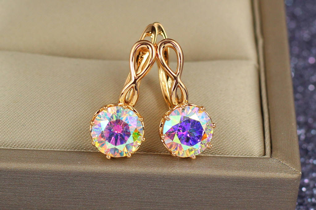 

Серьги Xuping Jewelry камень хамелеон 9 мм длина 2 см золотистые