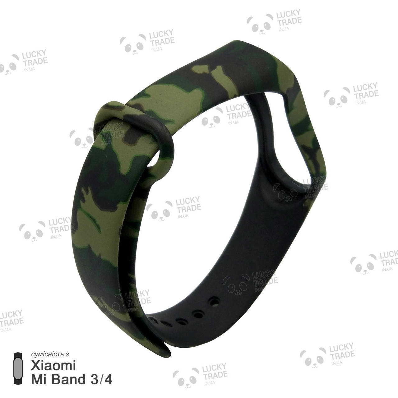 

Ремешок Xiaomi Mi Band 4 / 3 с рисунком силиконовый браслет miband Камуфляж - Черный / Зеленый [1027]
