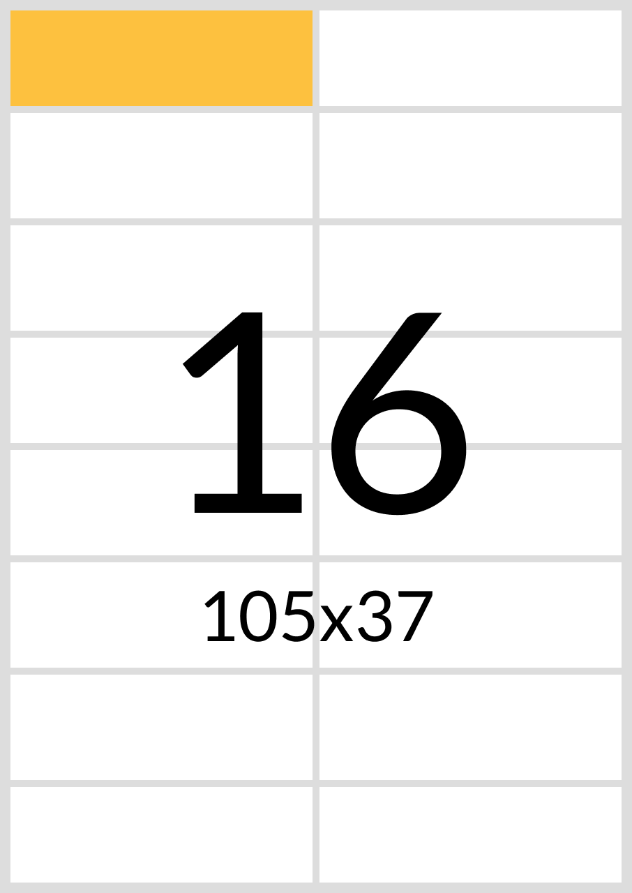 

Самоклеящаяся бумага А4 (матовая) - 16 этикеток на листе. Размер: 105х37 мм., Белый