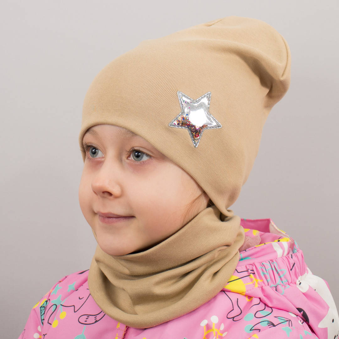 

Шапка Бини для Девочки со Звездой - Комплект кофе с молоком 52-56