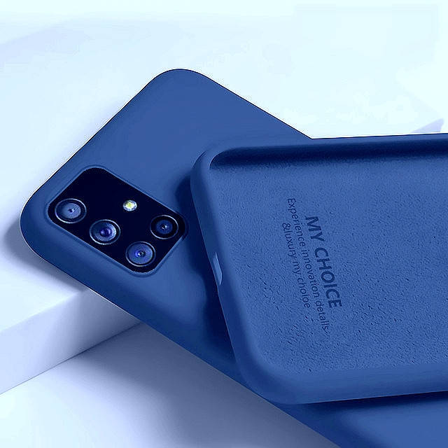 

Силиконовый чехол бампер с микрофиброй для Samsung Galaxy A51 синий тонкий матовый