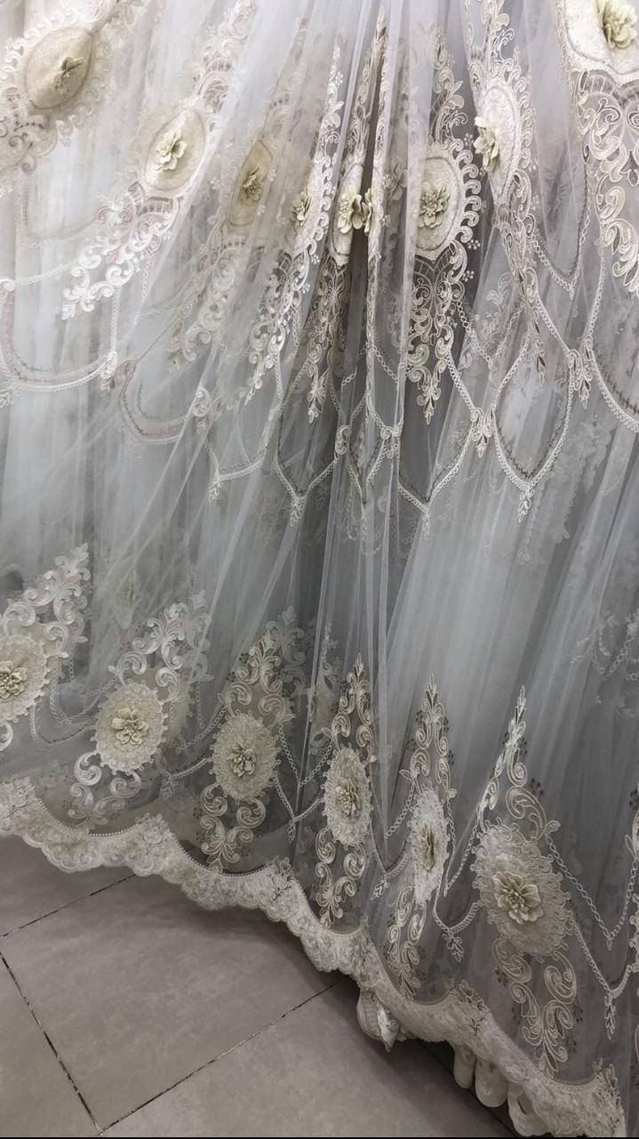 

3D тюль с вилюром и камнями в зал !НОВИНКА!, Розовый