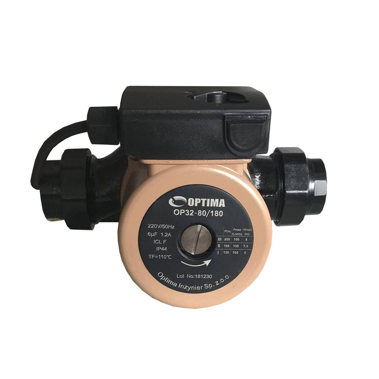 

Насос циркуляционный Optima OP32-80 180 мм (гайки + кабель с вилкой)