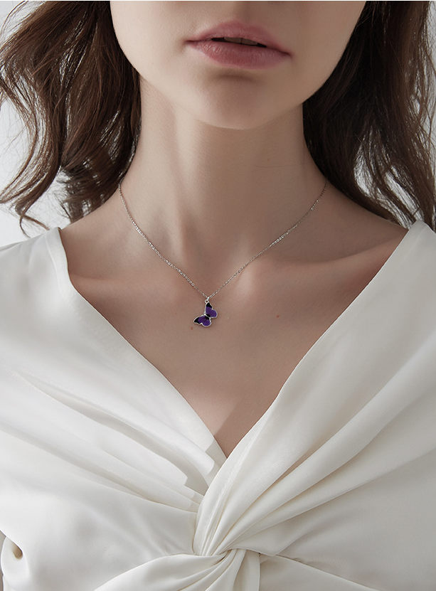 

Цепочка с кулоном Фиолетовая бабочка, подвеска для девушки, серебряное покрытие 925 пробы, длина 40+6 см