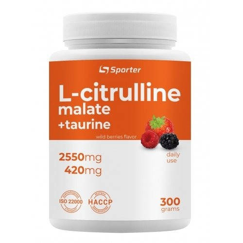 

Л-Цитруллин малат с Таурином (L-Citrulline malate + Taurine) 2550 мг/420 мг 300 г со вкусом лесных ягод
