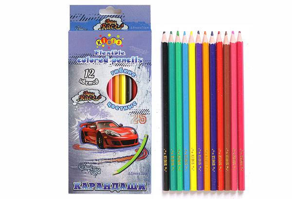 

Олівці кольорові 12 кольорів гнучкі Kidis Crazy Race 12шт/уп, Разные цвета