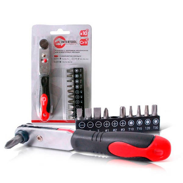 

Рукоятка с храповым механиз. с комп. насад. 10шт, Сr-v Intertool