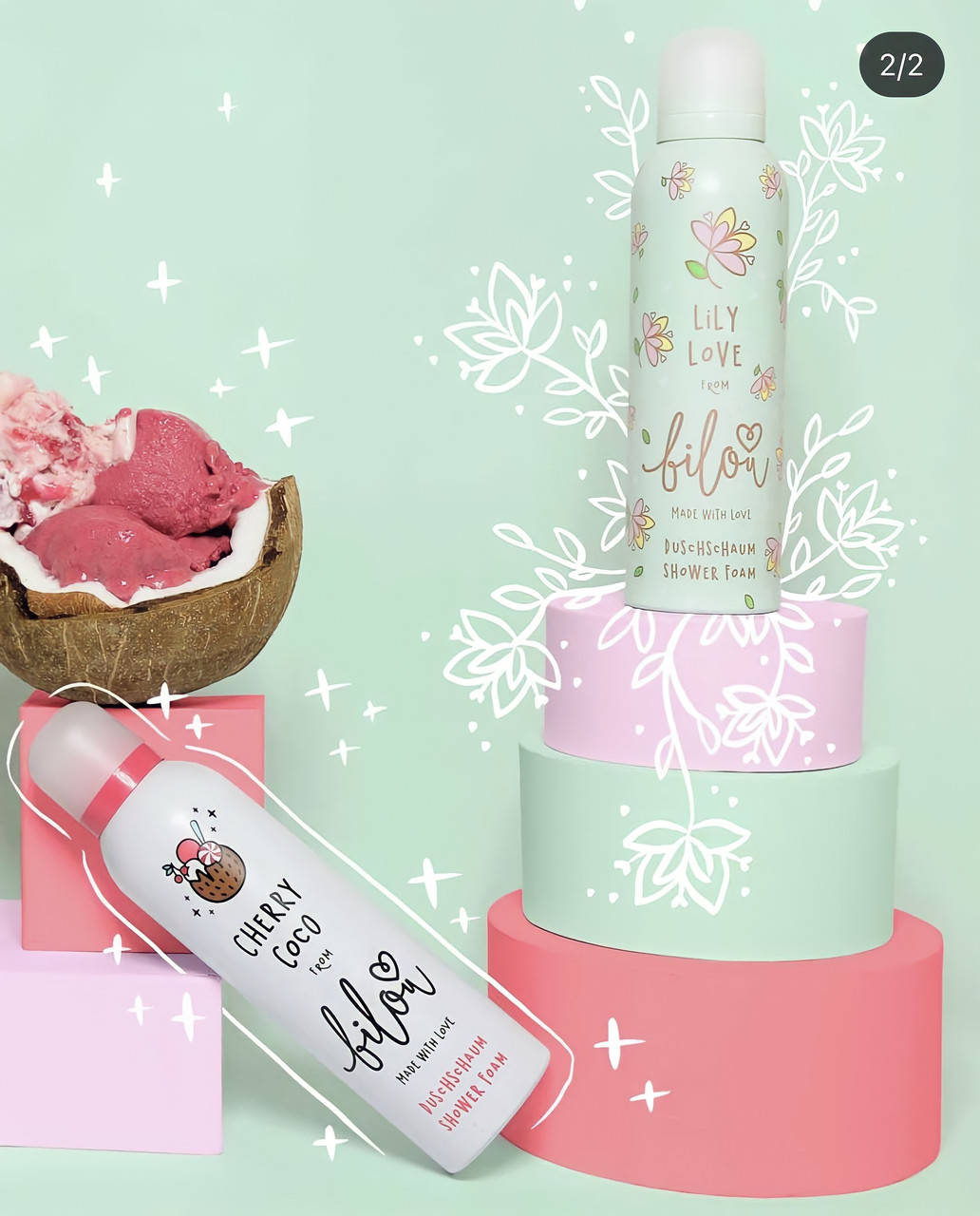 

Пенка для душа Bilou, 200мл Cherry Coco "Кокосовый крем с вишневым мороженным"