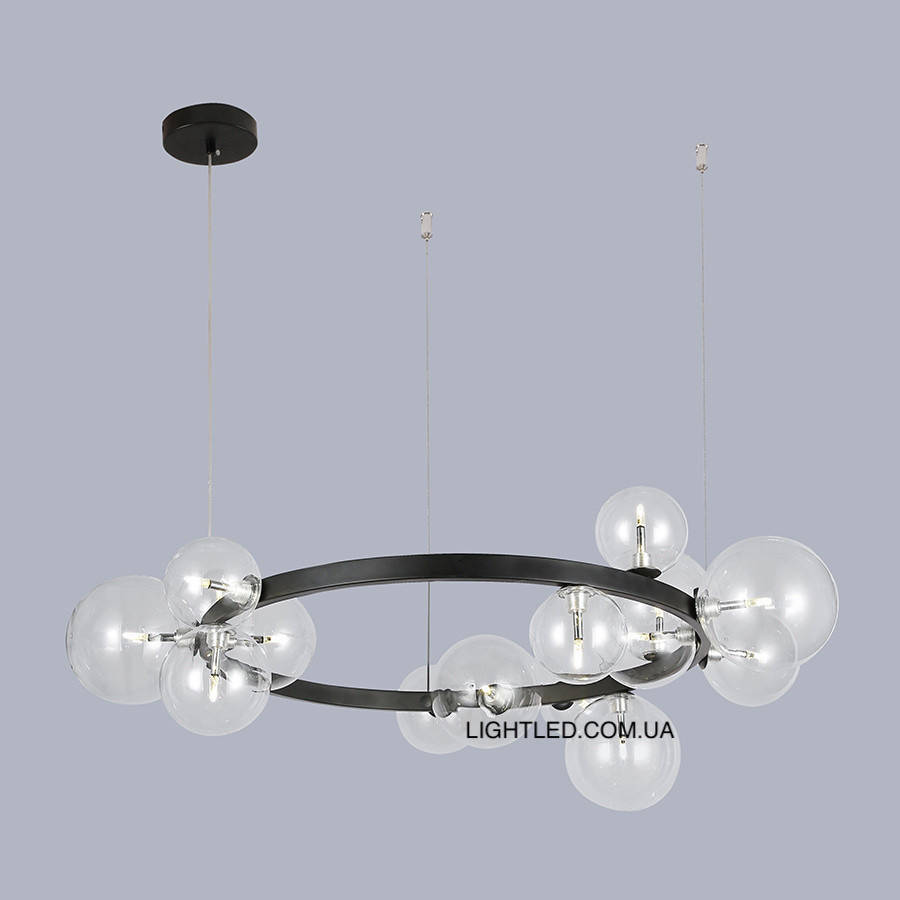 

Чёрная 85см круглая люстра из шаров на 15 ламп "Bubbles" (918-LP267-15 BK+CL), Черный